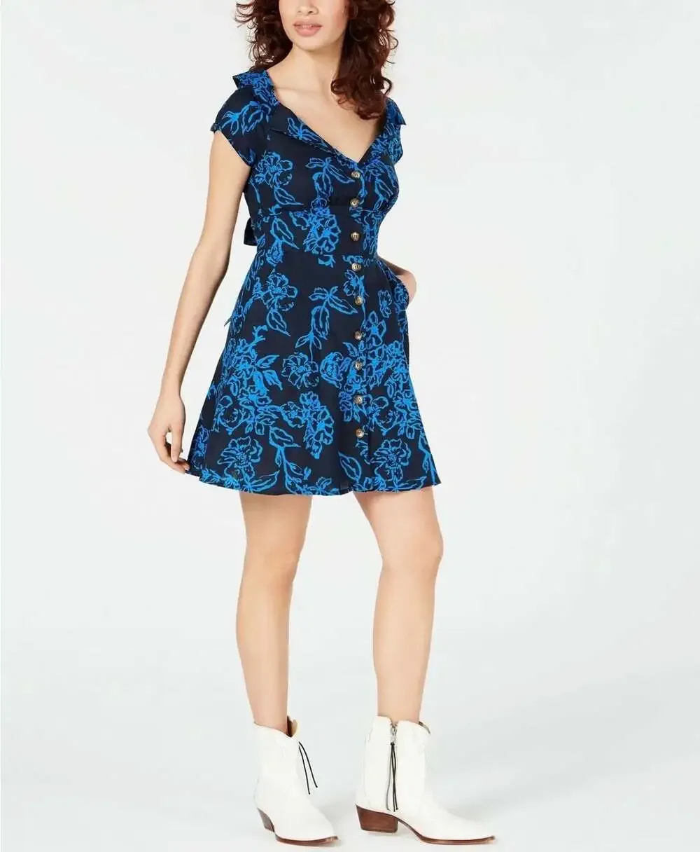 NEW Free People A Thing Called Love Mini Dress in Blue Navy Floral Size 8